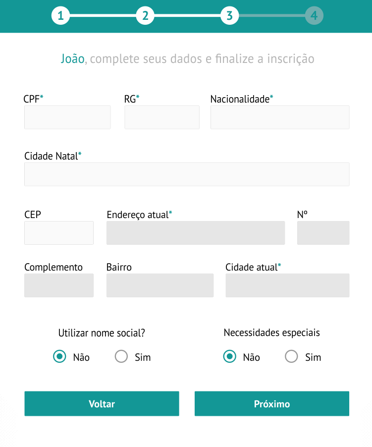 Etapa 3: Informações adicionais para a conclusão da inscrição | ficha de inscrição educacional