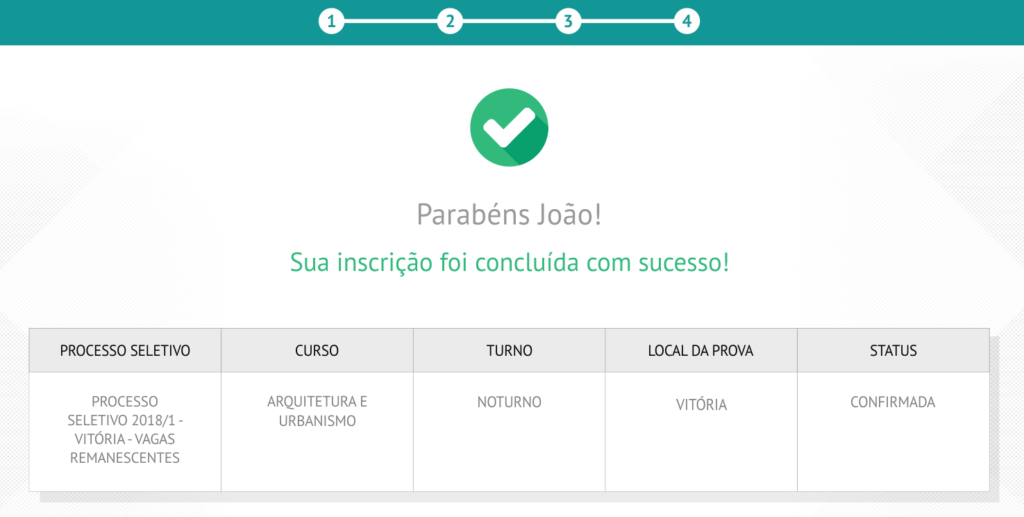 Etapa 4: Mensagem de conclusão da inscrição | ficha de inscrição educacional